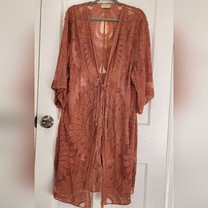 Elegant Lace Kimono Festival Cardigan in Rust